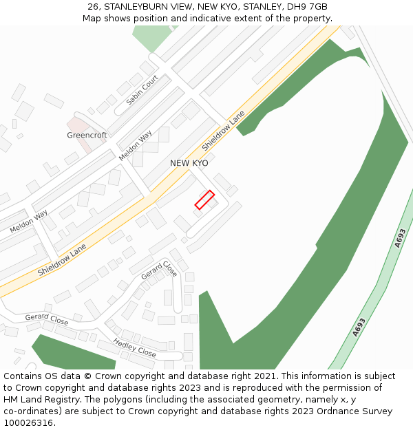 26, STANLEYBURN VIEW, NEW KYO, STANLEY, DH9 7GB: Location map and indicative extent of plot