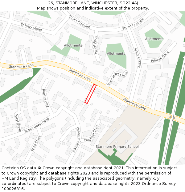 26, STANMORE LANE, WINCHESTER, SO22 4AJ: Location map and indicative extent of plot