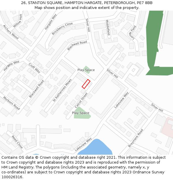 26, STANTON SQUARE, HAMPTON HARGATE, PETERBOROUGH, PE7 8BB: Location map and indicative extent of plot