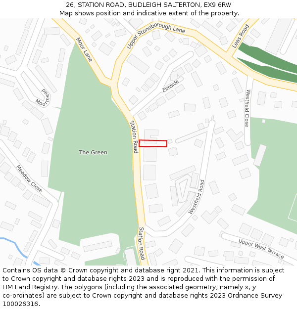 26, STATION ROAD, BUDLEIGH SALTERTON, EX9 6RW: Location map and indicative extent of plot