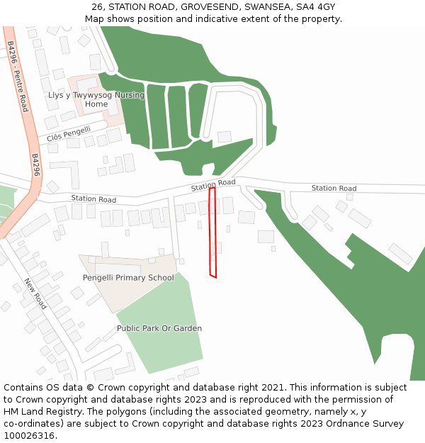 26, STATION ROAD, GROVESEND, SWANSEA, SA4 4GY: Location map and indicative extent of plot