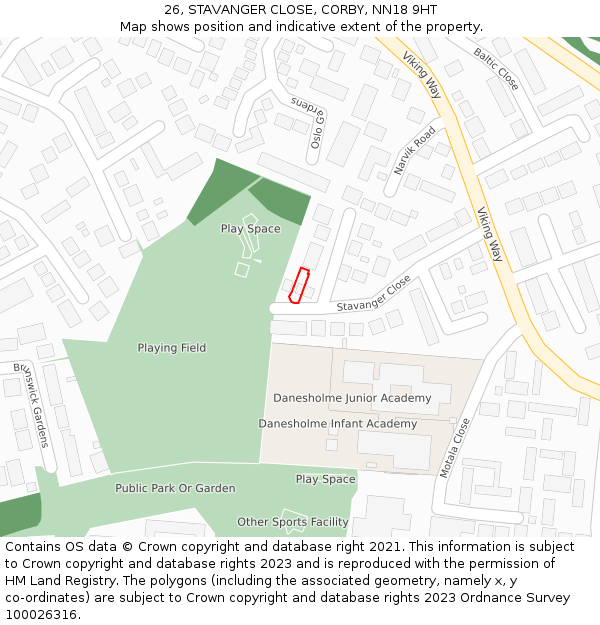 26, STAVANGER CLOSE, CORBY, NN18 9HT: Location map and indicative extent of plot