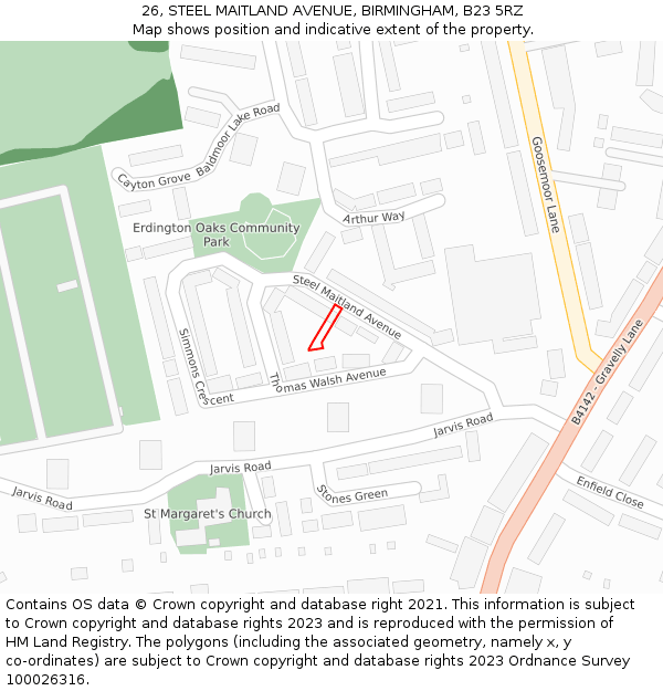 26, STEEL MAITLAND AVENUE, BIRMINGHAM, B23 5RZ: Location map and indicative extent of plot