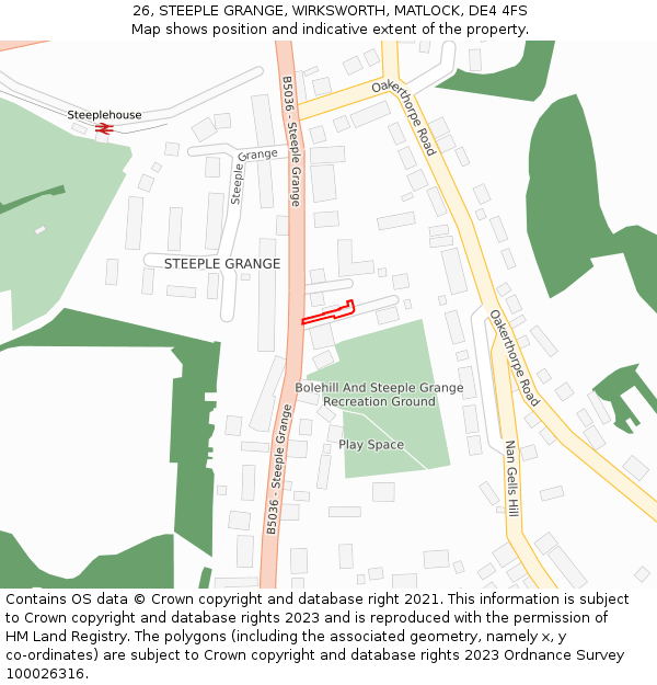 26, STEEPLE GRANGE, WIRKSWORTH, MATLOCK, DE4 4FS: Location map and indicative extent of plot