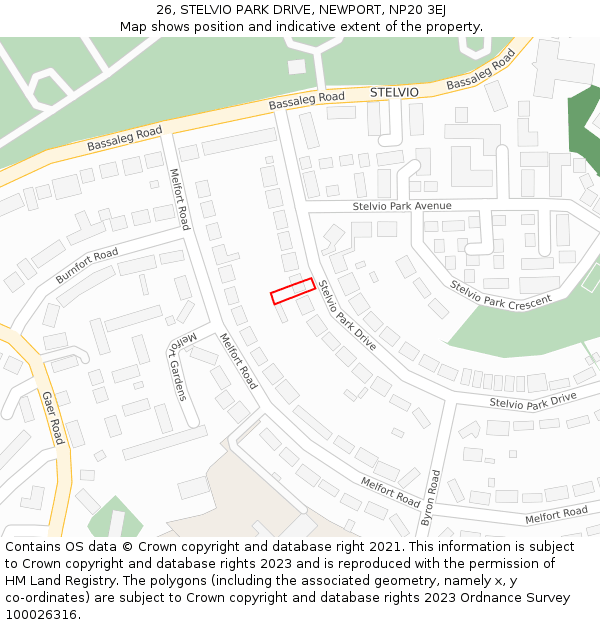 26, STELVIO PARK DRIVE, NEWPORT, NP20 3EJ: Location map and indicative extent of plot