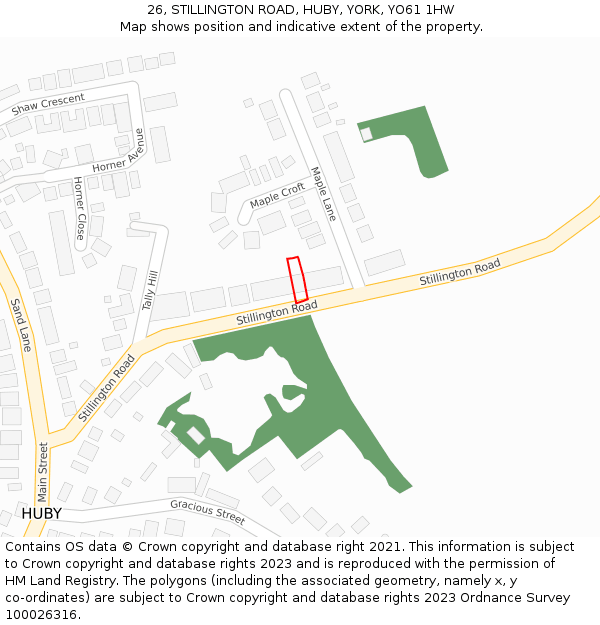 26, STILLINGTON ROAD, HUBY, YORK, YO61 1HW: Location map and indicative extent of plot