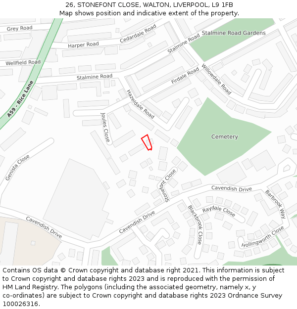 26, STONEFONT CLOSE, WALTON, LIVERPOOL, L9 1FB: Location map and indicative extent of plot