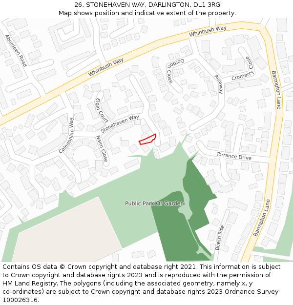 26, STONEHAVEN WAY, DARLINGTON, DL1 3RG: Location map and indicative extent of plot