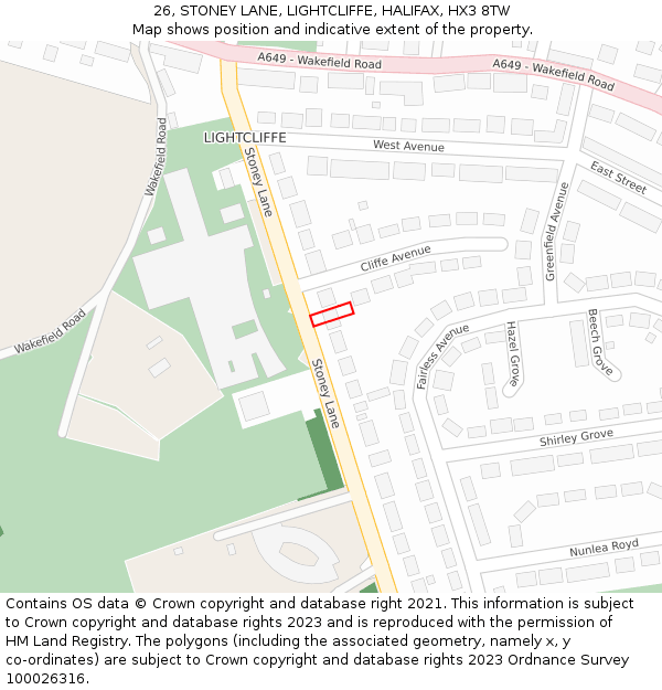 26, STONEY LANE, LIGHTCLIFFE, HALIFAX, HX3 8TW: Location map and indicative extent of plot