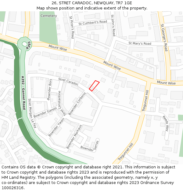 26, STRET CARADOC, NEWQUAY, TR7 1GE: Location map and indicative extent of plot