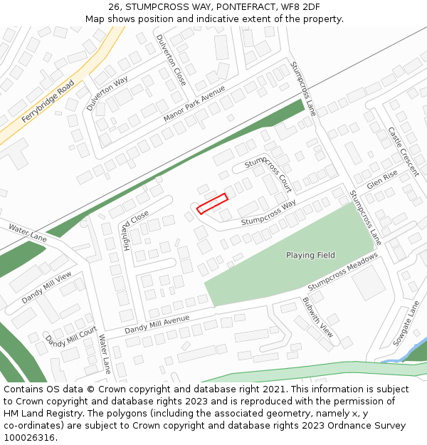 26, STUMPCROSS WAY, PONTEFRACT, WF8 2DF: Location map and indicative extent of plot