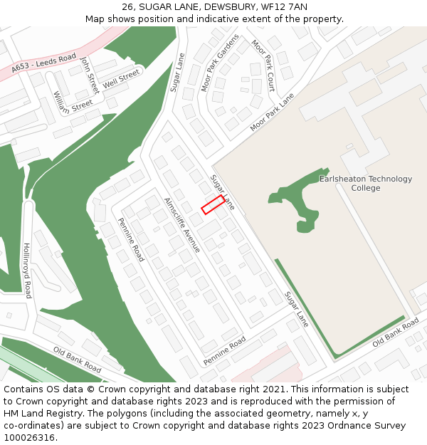 26, SUGAR LANE, DEWSBURY, WF12 7AN: Location map and indicative extent of plot