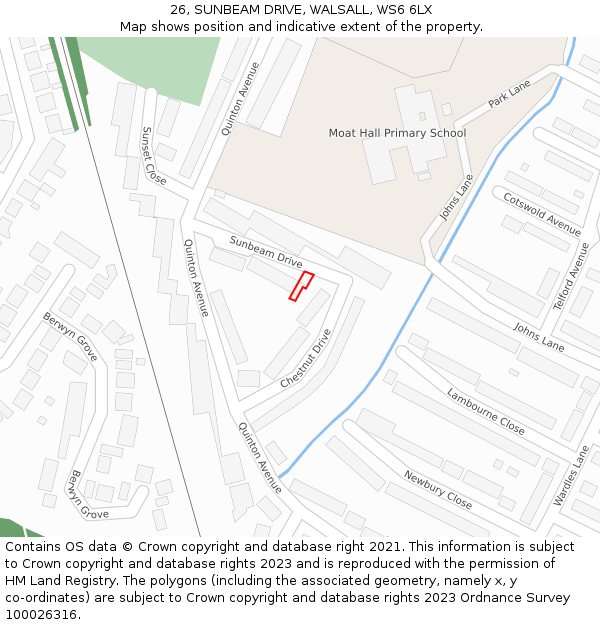 26, SUNBEAM DRIVE, WALSALL, WS6 6LX: Location map and indicative extent of plot