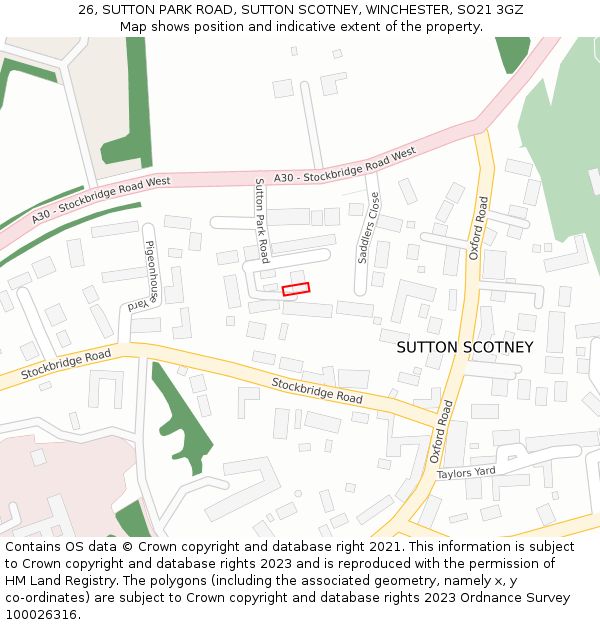 26, SUTTON PARK ROAD, SUTTON SCOTNEY, WINCHESTER, SO21 3GZ: Location map and indicative extent of plot