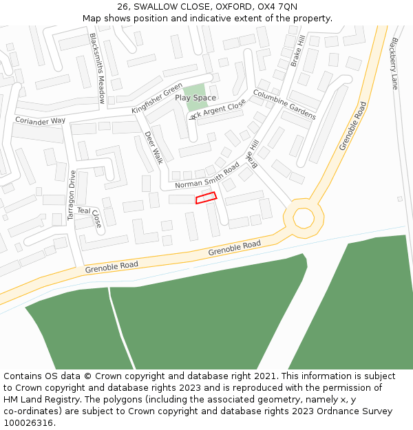 26, SWALLOW CLOSE, OXFORD, OX4 7QN: Location map and indicative extent of plot