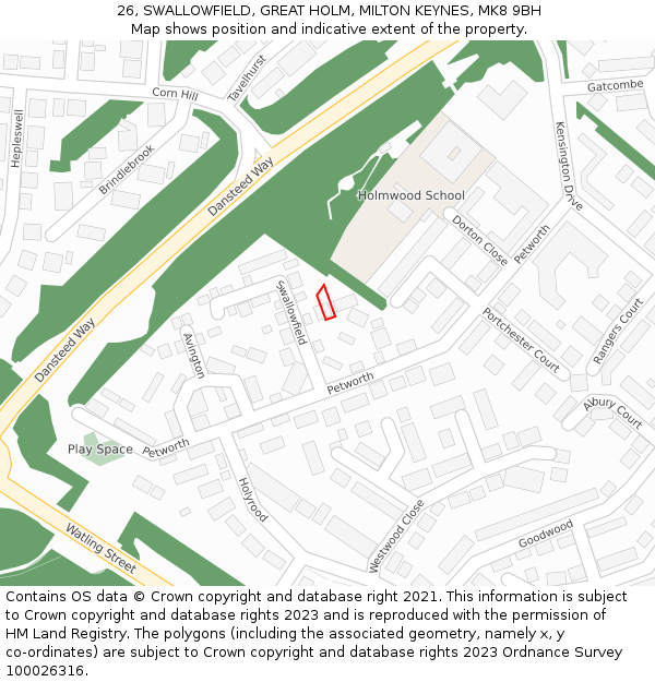 26, SWALLOWFIELD, GREAT HOLM, MILTON KEYNES, MK8 9BH: Location map and indicative extent of plot