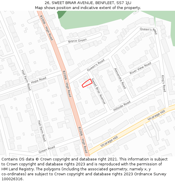 26, SWEET BRIAR AVENUE, BENFLEET, SS7 1JU: Location map and indicative extent of plot