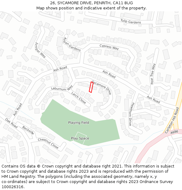 26, SYCAMORE DRIVE, PENRITH, CA11 8UG: Location map and indicative extent of plot