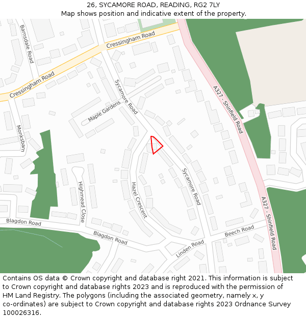 26, SYCAMORE ROAD, READING, RG2 7LY: Location map and indicative extent of plot