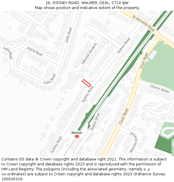 26, SYDNEY ROAD, WALMER, DEAL, CT14 9JW: Location map and indicative extent of plot