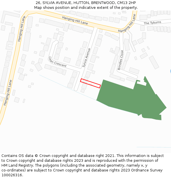 26, SYLVIA AVENUE, HUTTON, BRENTWOOD, CM13 2HP: Location map and indicative extent of plot