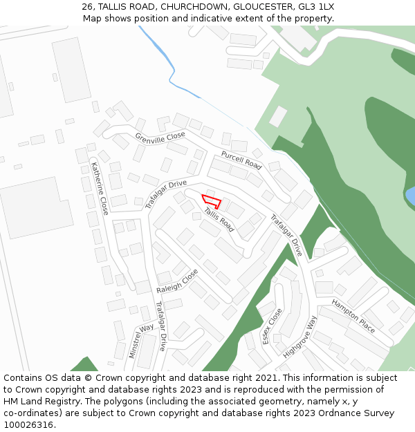 26, TALLIS ROAD, CHURCHDOWN, GLOUCESTER, GL3 1LX: Location map and indicative extent of plot