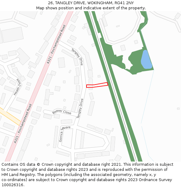 26, TANGLEY DRIVE, WOKINGHAM, RG41 2NY: Location map and indicative extent of plot