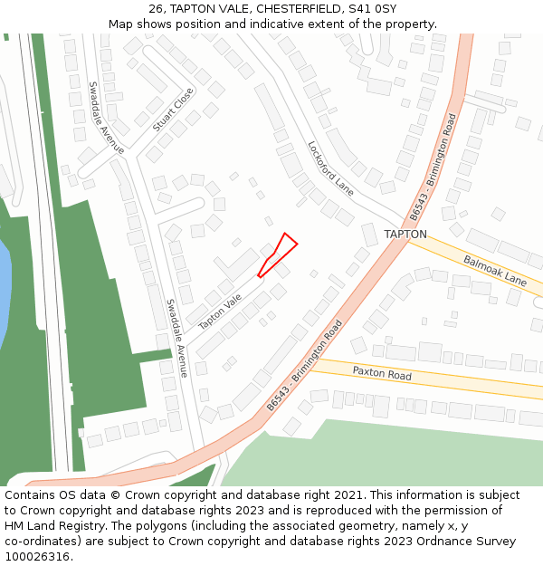 26, TAPTON VALE, CHESTERFIELD, S41 0SY: Location map and indicative extent of plot