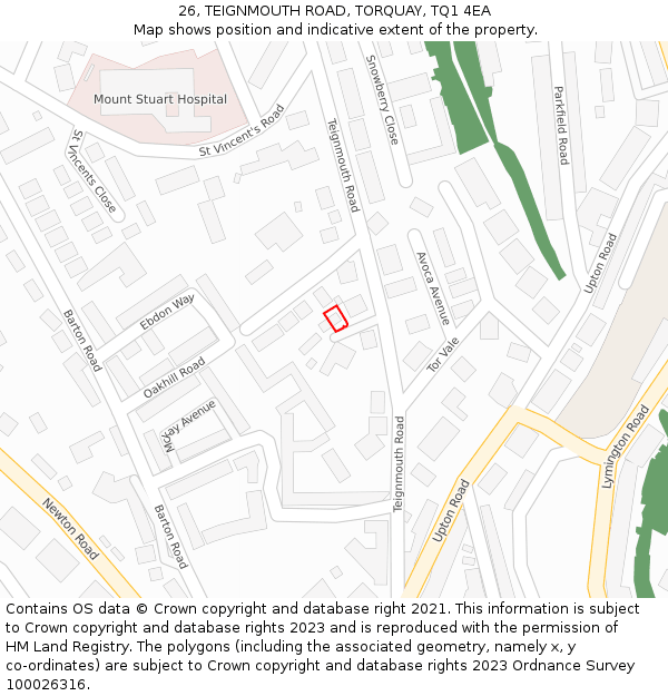 26, TEIGNMOUTH ROAD, TORQUAY, TQ1 4EA: Location map and indicative extent of plot