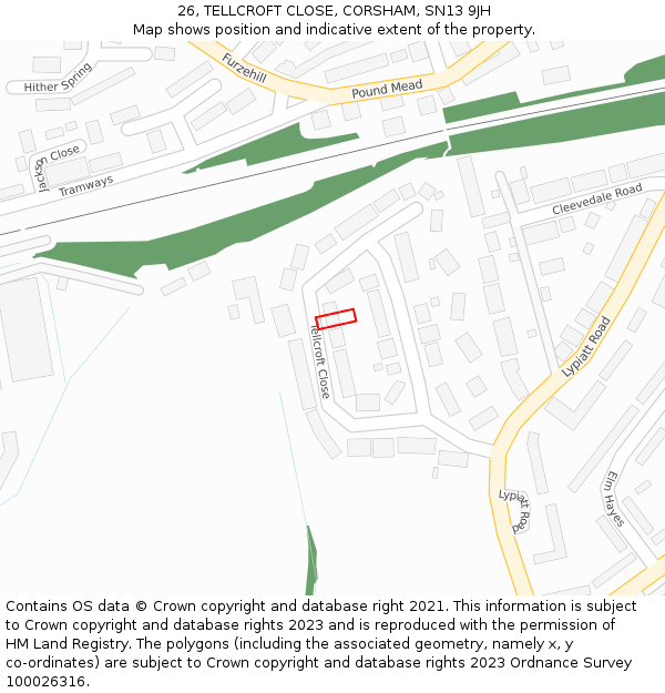 26, TELLCROFT CLOSE, CORSHAM, SN13 9JH: Location map and indicative extent of plot