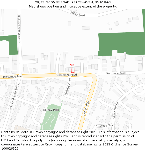 26, TELSCOMBE ROAD, PEACEHAVEN, BN10 8AG: Location map and indicative extent of plot