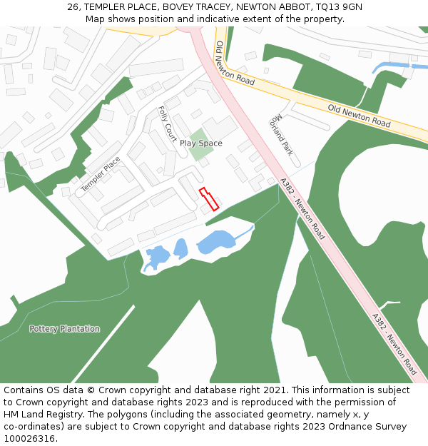 26, TEMPLER PLACE, BOVEY TRACEY, NEWTON ABBOT, TQ13 9GN: Location map and indicative extent of plot