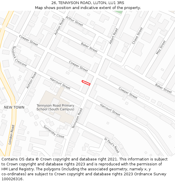 26, TENNYSON ROAD, LUTON, LU1 3RS: Location map and indicative extent of plot