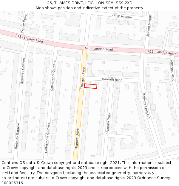 26, THAMES DRIVE, LEIGH-ON-SEA, SS9 2XD: Location map and indicative extent of plot