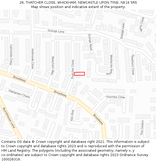 26, THATCHER CLOSE, WHICKHAM, NEWCASTLE UPON TYNE, NE16 5RS: Location map and indicative extent of plot