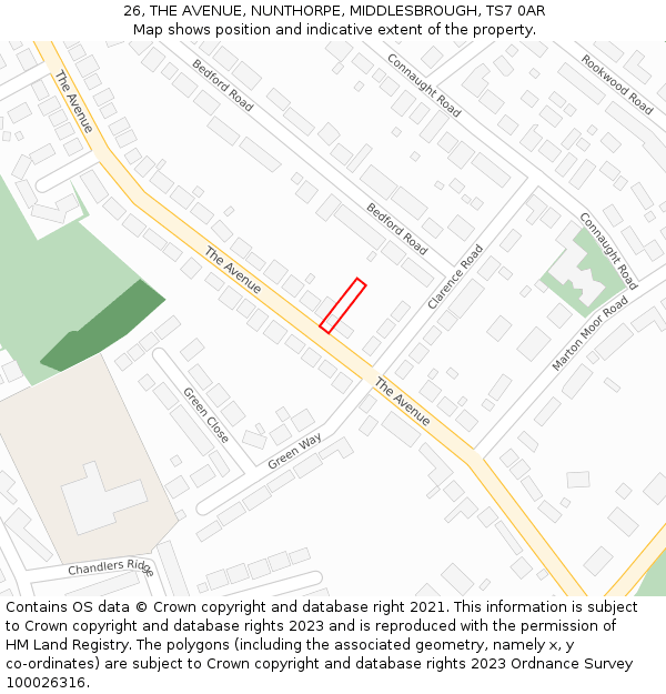 26, THE AVENUE, NUNTHORPE, MIDDLESBROUGH, TS7 0AR: Location map and indicative extent of plot