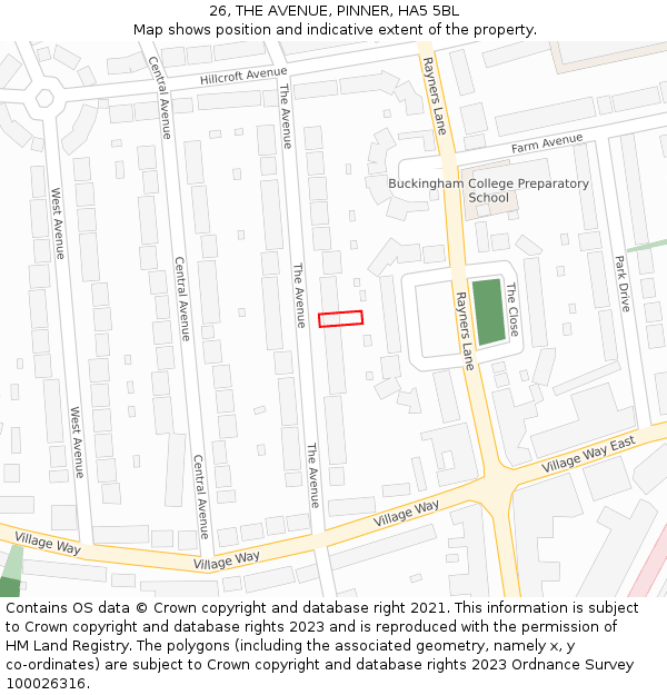 26, THE AVENUE, PINNER, HA5 5BL: Location map and indicative extent of plot