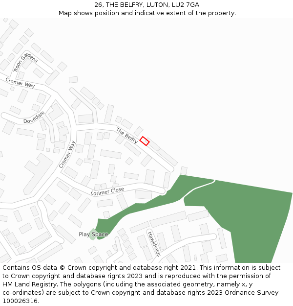 26, THE BELFRY, LUTON, LU2 7GA: Location map and indicative extent of plot