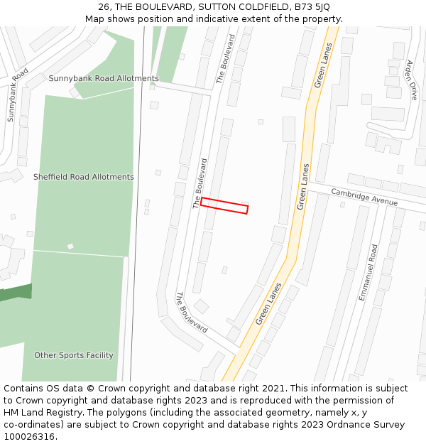 26, THE BOULEVARD, SUTTON COLDFIELD, B73 5JQ: Location map and indicative extent of plot