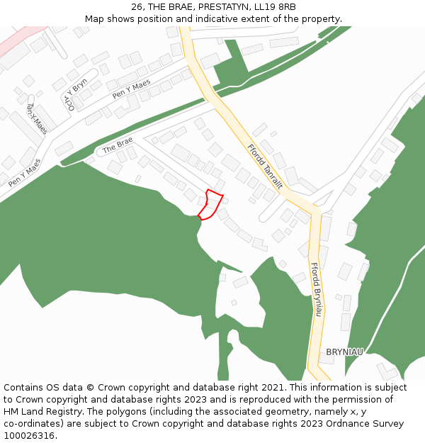 26, THE BRAE, PRESTATYN, LL19 8RB: Location map and indicative extent of plot