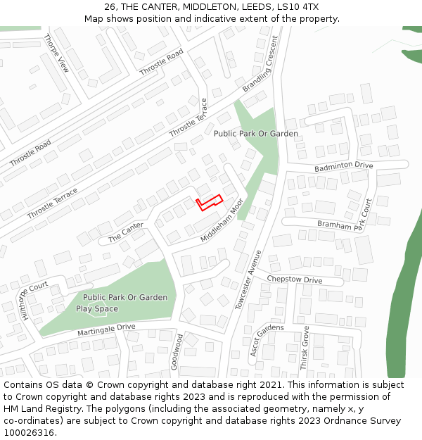 26, THE CANTER, MIDDLETON, LEEDS, LS10 4TX: Location map and indicative extent of plot