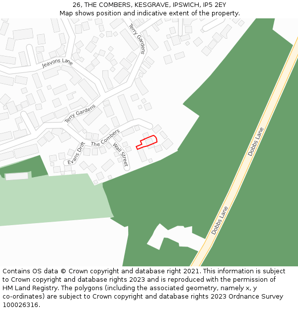 26, THE COMBERS, KESGRAVE, IPSWICH, IP5 2EY: Location map and indicative extent of plot