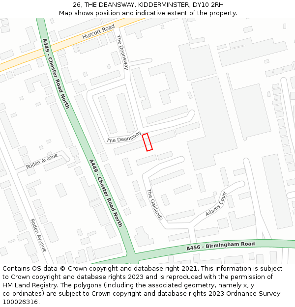 26, THE DEANSWAY, KIDDERMINSTER, DY10 2RH: Location map and indicative extent of plot