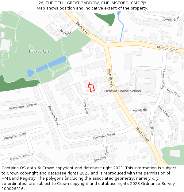 26, THE DELL, GREAT BADDOW, CHELMSFORD, CM2 7JY: Location map and indicative extent of plot