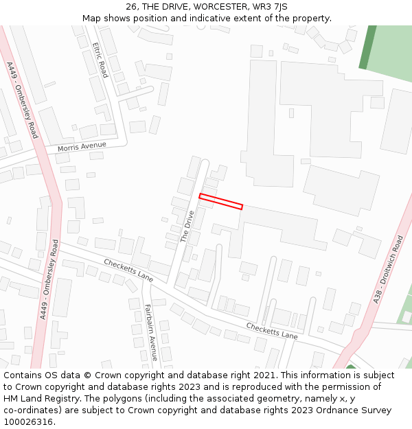 26, THE DRIVE, WORCESTER, WR3 7JS: Location map and indicative extent of plot