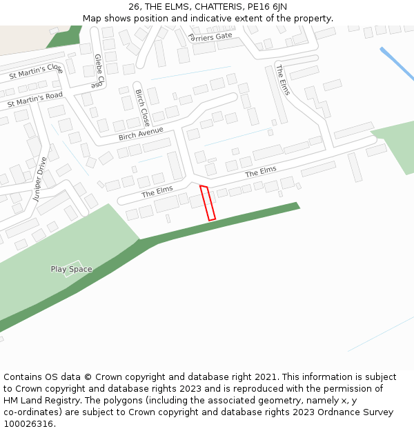 26, THE ELMS, CHATTERIS, PE16 6JN: Location map and indicative extent of plot