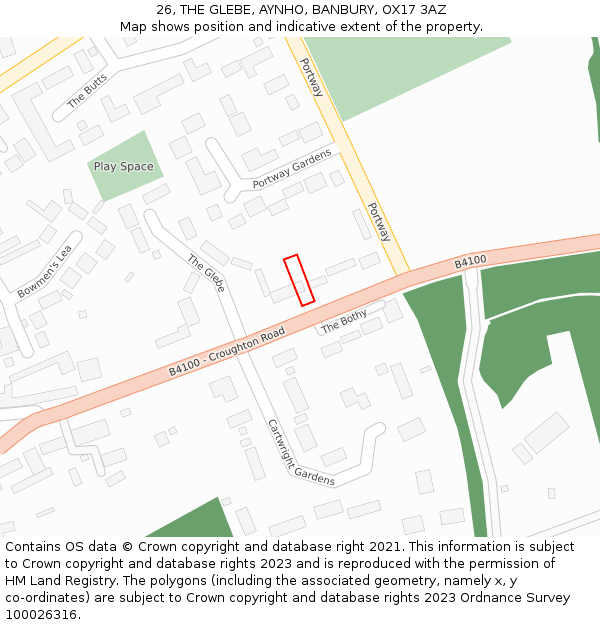 26, THE GLEBE, AYNHO, BANBURY, OX17 3AZ: Location map and indicative extent of plot