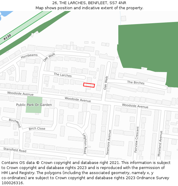 26, THE LARCHES, BENFLEET, SS7 4NR: Location map and indicative extent of plot