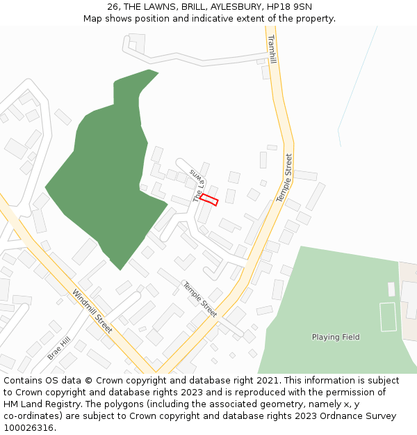 26, THE LAWNS, BRILL, AYLESBURY, HP18 9SN: Location map and indicative extent of plot