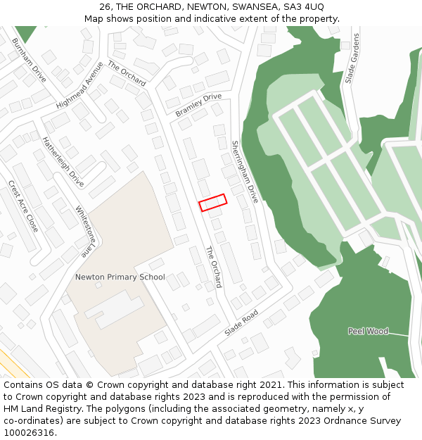 26, THE ORCHARD, NEWTON, SWANSEA, SA3 4UQ: Location map and indicative extent of plot